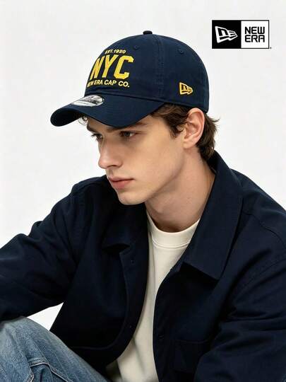 New Era NYC Letter Logo Baseball Cap, Unisex, Navy Blue Soft Crown, Casual Outdoor Sun Hat