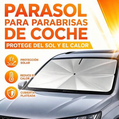Foldable Car Windshield Sunshade Umbrella With Titanium Silver Coating, Universal Adjustable 130-140cm X 68-78cm Sun Protector For Heat Insulation