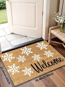 1pc, Winter Christmas White Snowflake Welcome Pattern Door Mat, Seasonal Style Machine Washable Polyester Fiber Mat, Suitable For Indoor, Party, Daily Decoration, All Seasons - Yellow - View 10