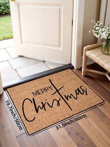 1pc, Winter Christmas Minimalist Black Text Blessing Pattern Door Mat, Holiday Style Machine Washable Polyester Fiber Mat, Suitable For Indoor, Party, Daily Decoration, All Seasons - Brown - View 15