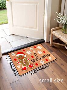 1pc, Winter Christmas Funny Smiling Gingerbread Man Welcome Pattern Door Mat, Holiday Style Machine Washable Polyester Fiber Mat, Suitable For Indoor, Party, Daily Decor, All Season Use - Orange - View 14