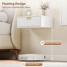 Modern Floating Wall Mounted Bedside Tables With Fluted Drawer For Bedroom And Living Room - White - View 3