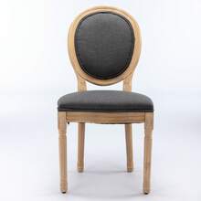 French Style Solid Wood Frame Antique Painting Linen Fabric Back Dining Chair, Set Of 2,Dark Gray,DE1845DG - 灰色 - 查看 2