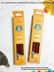 12支簡單紅黑條紋橡皮擦鉛筆+1個鉛筆削筆器，易於削尖，握感舒適，辦公書寫，學生文具六角鉛筆，繪圖與素描鉛筆套組，返校文具用品 - 彩色 - 查看 7