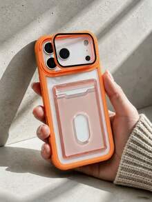2-In-1 Acrylic Card Slot Phone Case With Hidden Kickstand And Large Window Lens Protector Compatible With Iphone 18/17 Pro Max/18/17 Pro/18/17/16/15/14/13/12/11 Series - Orange - View 2