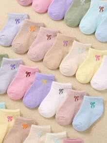 24/12 Pairs Random Toddler Ankle Socks, With Sweet Bow Pattern, Macaron Mult, Bows For Girls, Newborn Essential, Halloween Toddler Girl, Baby Shower - Multicolor - View 2
