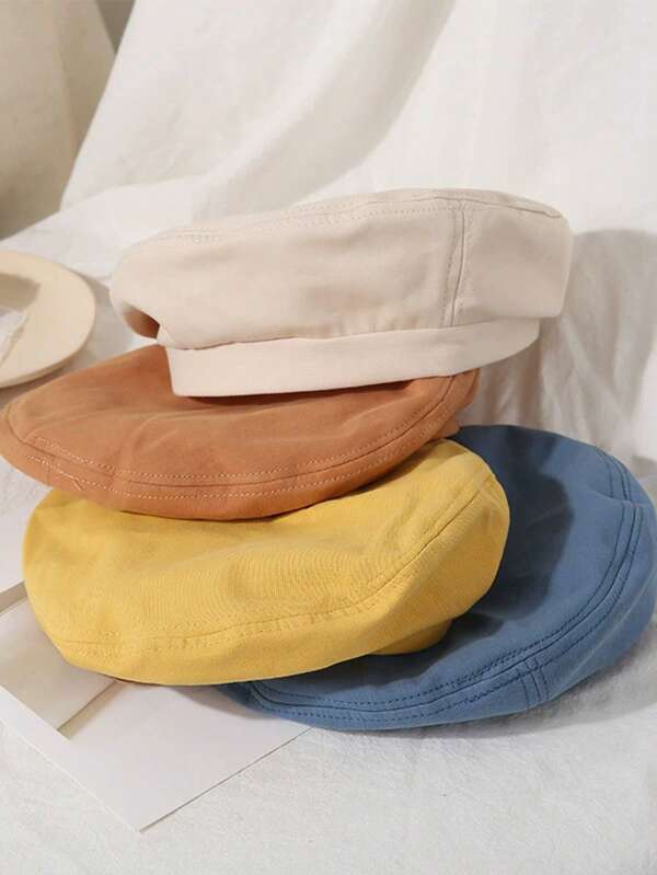 Solid Color Soft Top Beret Hat For Women, Spring/Autumn Versatile Face-Slimming Painter Hat, Minimalist Retro Artistic Octagonal Cap, Daily Commute Travel Atmosphere Hat, Student Versatile Hat