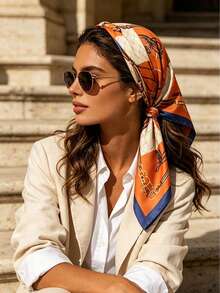 1 pieza Pañuelo cuadrado de satén con estampado de cadena y correa de cuero ecuestre vintage, pañuelo retro multifuncional, accesorio de decoración para bolso, adecuado para mujeres - Multicolor - Ver 6