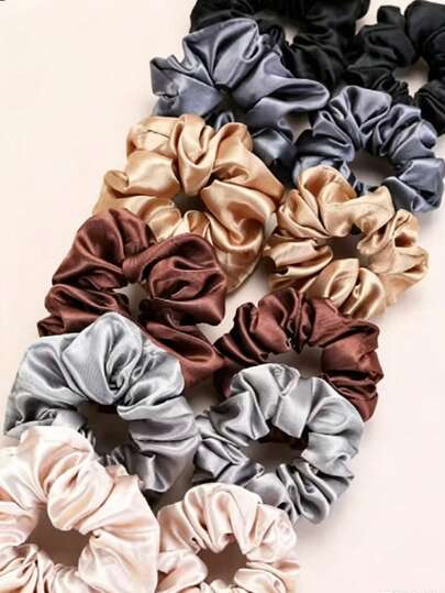 12pcs Glossy Satin Hair Scrunchies French Elegant Hair Bands