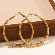 1 Pair Minimalist Elegant Exaggerated Large Hoop Earrings, Niche High-End Stud Earrings Jewelry For Women, Suitable For Daily Commute - Gold - View 6