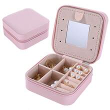 Travel Jewelry Storage Box With Mirror, PU Leather Portable Jewelry Box, Detachable Split Zipper Ring, Earring, Necklace Storage Box, Sturdy Material, Easy To Carry, Essential Gift For Christmas - View 9