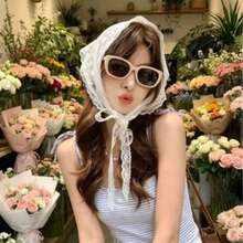 1 Peça Lenço Triangular de Renda Francesa Elegante - Acessório de Cabelo Branco Doce, Proteção Solar de Verão Vintage, Acessório de Cabeça Feminino |Lenço de Renda Vintage|Faixa de Cabeça - Branco - Visão 8