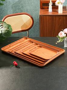 Light Wood Grain Tray, Used For Holding Food, Snacks, Drinks, Breakfast, Coffee, Rectangular Serving Tray, Durable Plastic PP Material - Brown - View 17