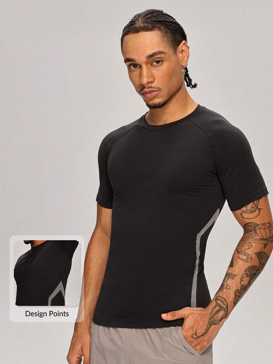 MASKERT Men's Athletic Fitted T-Shirt, Perfect For Running, Fitness, Hiking, Road Cycling, Outdoor Exploration And Training - Black - View 1