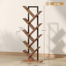 9-Tier Tree-Shaped Bookshelf, Slim Standing Shelf For Office, Rustic Brown - 鏽棕色 - 查看 3