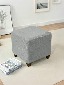 1pc Square Jacquard Elastic Ottoman Footstool Cover, 360° Full Coverage Chair Slipcover, Stain-Resistant Durable Full Wrap Furniture Protector - Dark Grey - View 4
