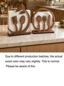Wooden Leaf Napkin Holder, Rustic Natural Wood Napkin Decor Rack With Leaf Hollow Pattern, Suitable For Kitchen, Dining Room, Cafe, Restaurant, Home Country Style Wooden Napkin Holder, Natural Forest Style Napkin Holder - Multicolor - View 9