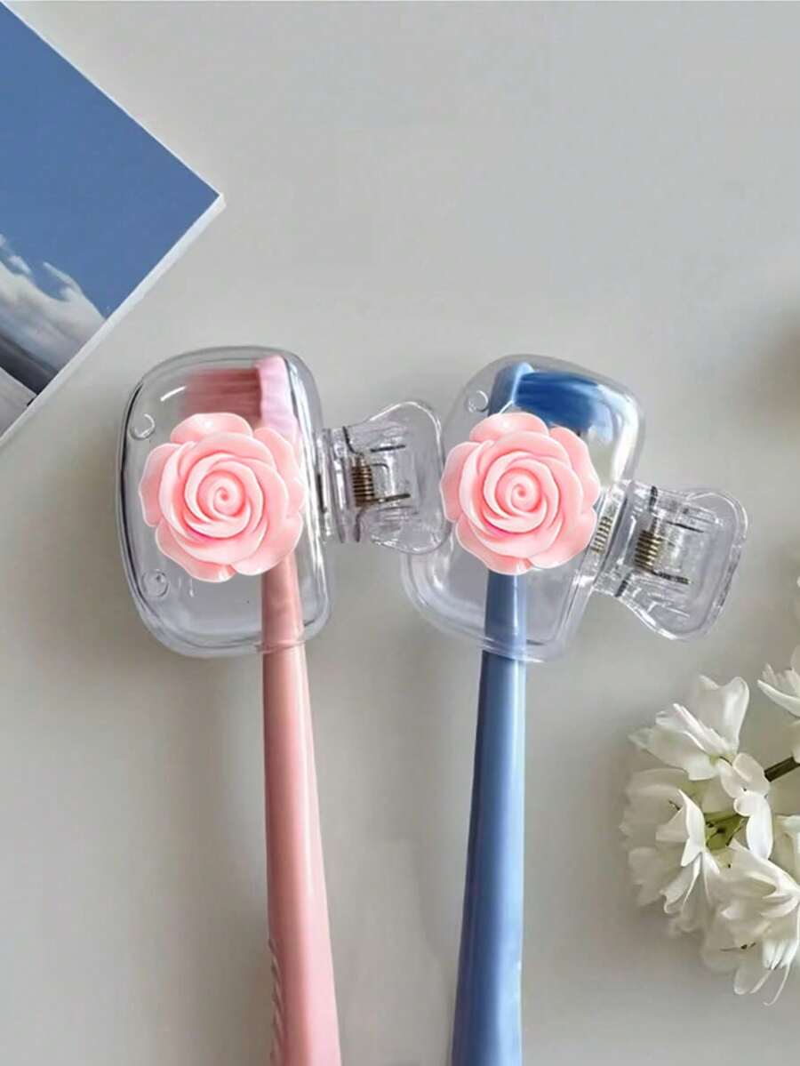 Hộp đựng bàn chải đánh răng du lịch cầm tay họa tiết hoa hồng, trong suốt trắng và trong suốt đỏ dễ thương, kẹp bảo vệ đầu bàn chải, nắp đậy bảo vệ bàn chải chống bụi, thiết kế di động dễ mang theo, quà tặng hoàn hảo cho cặp đôi, bạn bè, gia đình, giáo viên và người yêu du lịch, vật dụng thiết yếu cho gia đình và ký túc xá - Nhiều màu - Xem 1