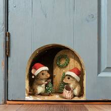 1/3/5pcs Christmas Mouse Hole Wall Sticker Cute Mice With Santa Hat Baseboard Decal Self Adhesive Removable Wall Art For Skirting Board Holiday Home Decoration - Christmas Mouse Hole Sticker - View 3