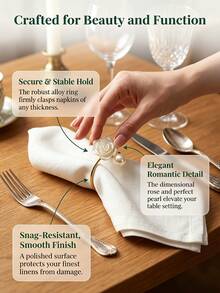 1/6/12/20pcs Exquisite Table Decor Wedding Pearl Rose Napkin Rings - Multicolor - View 6