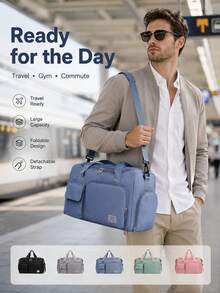 Seka Paul Portable Zipper Handbag,Foldable Travel Storage Bag,Simple Weekend Short Distance Travel Bag,Suitable For Fitness,Short Distance Traveland Storage Use - Blue - View 3