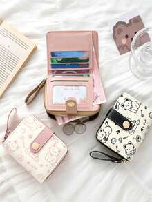 XD Women's Short Wallet/ Material Minimalist Cat Pattern Coin Purse Multi-Function Card Holder Multi-Slot Wallet Money Bag Wallet Mini Wallet Small Wallet Cute Wallet - Multicolor - View 3