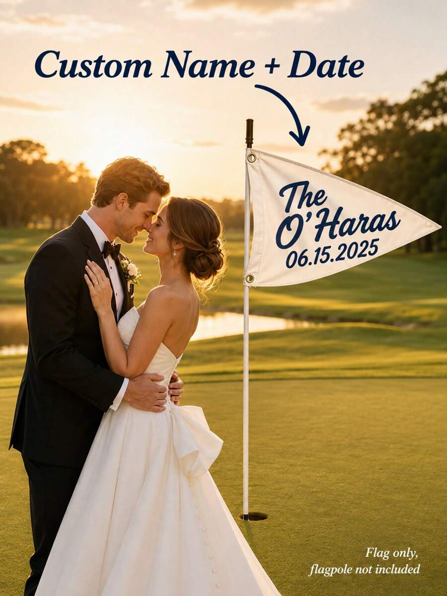 Customized Golf Wedding Flag | Personalized Wedding Gift | Personalized Surname And Established Date Golf Flag, Golf Themed Wedding Decor, Customized Newlywed Golf Keepsake, Golf Course Wedding Photo Prop And Reception Sign, Bridal Shower Gift - Multicolor - View 1