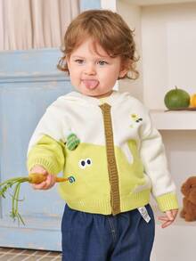 Balabala Kids Knit Cardigan Sweater Soft Long Sleeve Pullover Jacket Cute Fall Winter Baby Clothing - Yellow-green Hue - View 1