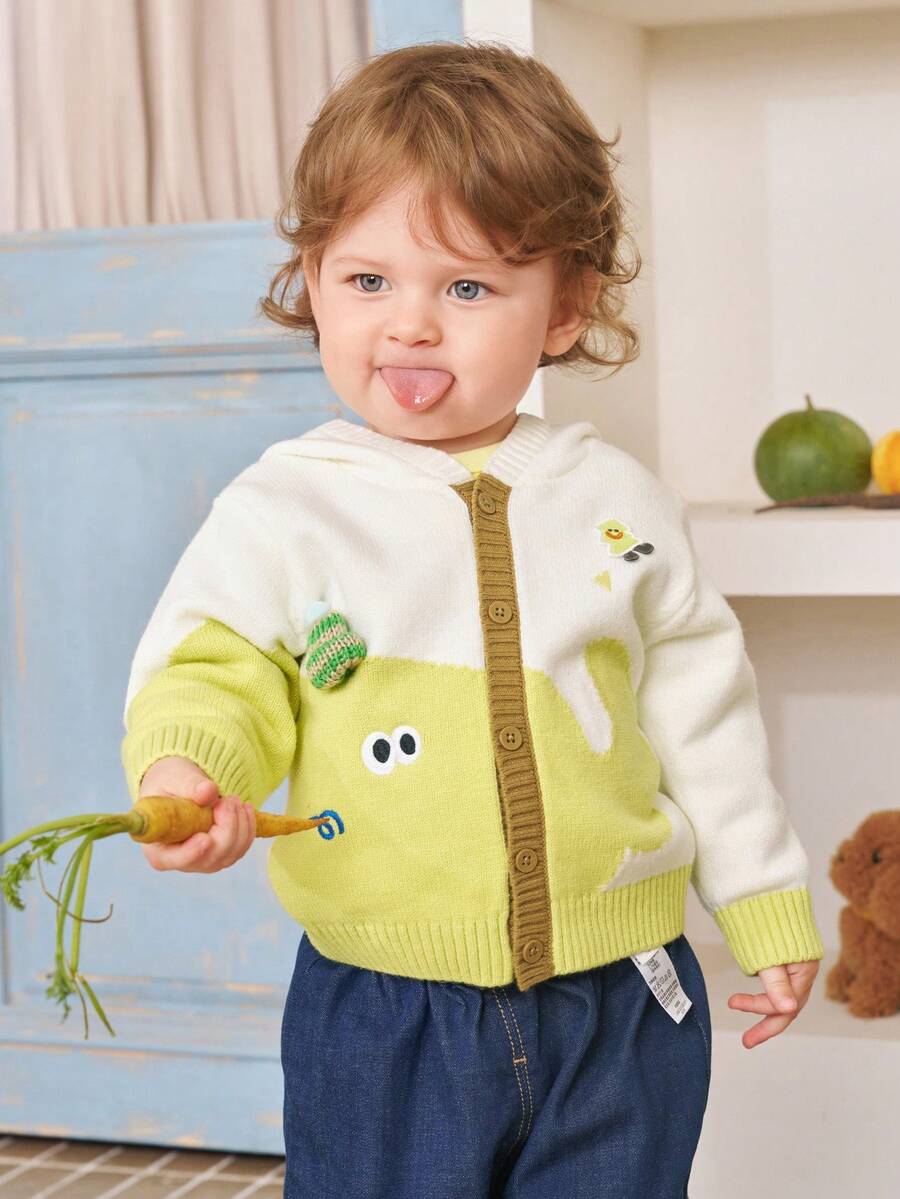 Balabala Kids Knit Cardigan Sweater Soft Long Sleeve Pullover Jacket Cute Fall Winter Baby Clothing - Yellow-green Hue - View 1