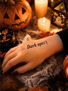 1-20pcs Custom Halloween Text Temporary Tattoo Sticker, Gothic Party Body Decor, Personalized Name Tattoo, Customized Spooky Quote Decal, Customizable Trick Or Treat Gift, Halloween Party Favor, Personalized Tattoos, Fake Tattoos, Family, Friends - Multicolor - View 5