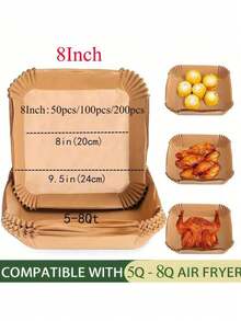 25/50/100/200pcs Air Fryer Paper Liners, Non-Stick Baking Paper, Suitable For Most Air Fryers - Multicolor - View 12