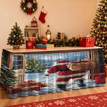 1pc Christmas Themed Santa Claus Print Table Skirt, For Home Christmas Party Decoration - A - View 4