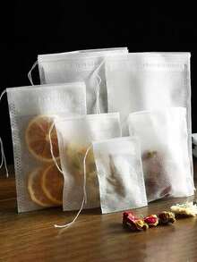 100/200pcs Drawstring Empty Tea Filter Bags, Disposable Drawstring Tea Bags, Suitable For Loose Leaf Tea, Spices, Coffee, Tea Utensils Kitchen Supplies - White - View 5