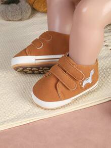 1 Pair Unisex Infant Soft Sole Shoes, Cartoon Embroidery, Dual Hook And Loop, Non-Slip Sports Shoes, Suitable For Daily Indoor And Outdoor Wear - Brown - View 3