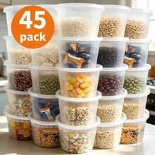 45 Sets Of Clear Plastic Storage Containers With Lids (8/16/24/32 Oz), PP Material, Heat-Resistant, Leak-Proof, Microwave , Reusable, Perfect For Dry Goods And Soups, Ideal For Family Gatherings, Restaurants, And Catering Services - 45 Sets - 查看 1