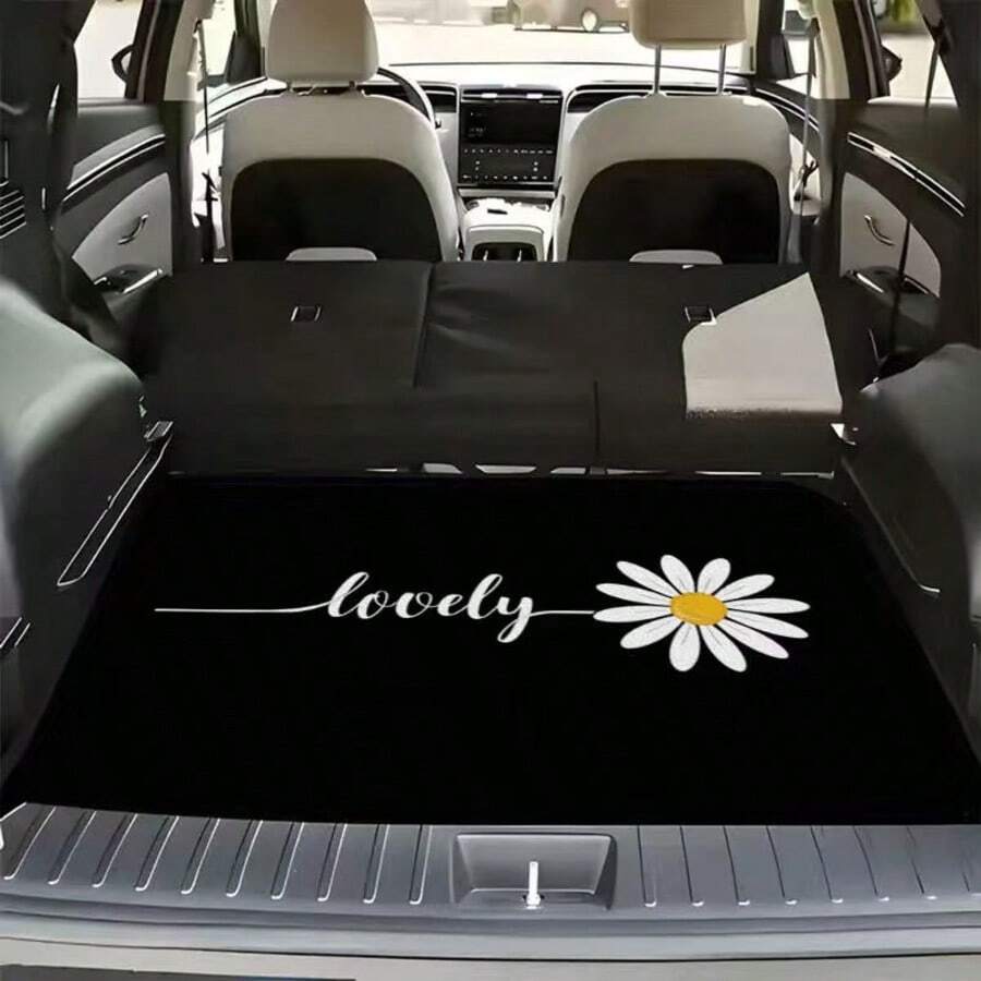 1pc Universal Daisy Car Trunk Mat, Fashionable Polyester Fiber Cargo Liner, Fits All Car Models, Easy To Clean, Suitable For Sedans, SUVs, Multiple Car Models, Protect Your Car In A Stylish Way | Universal, Durable And Fashionable Trunk Mat - Daisy - View 1