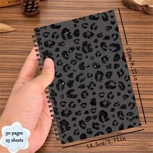 1pc Flat Spiral Notebooks Back-To-School Gift A5 Spiral Bound Lined Notebook Black Leopard Print Texture Cover Travel Journal Classroom Notes Hand-Lettering Notebook Suitable For Back-To-School Season, Student Notebooks, Student Essentials - Rectangle - View 3