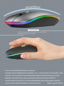 Wireless Bluetooth Mouse - Rechargeable, Silent, Dual Mode (Bluetooth 5.2 And USB) With LED Light - Portable, Suitable For Laptops, Desktops And Tablets - Grey - View 3