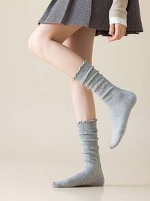1/5 Pairs Women's Calf Socks, Autumn Solid Color Slimming Leg-Flattering High-Top Slouchy Socks, Pair With Skirts, Versatile Styling - Multicolor - View 11