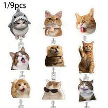 1/9pcs Cat Expression Doctor Nurse Badge Reel Retractable Crocodile Clip ID Holder Easy Pull - Multicolor - View 1