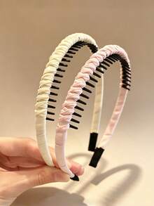 5pcs Women's Fabric Non-Slip Headbands, Solid Color Ruched Hair Ties, Daily Hair Accessories To Tame Flyaways - Multicolor - View 3