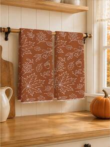 2pcs Minimalist Autumn Hand-Painted Maple Leaf Pattern Kitchen Towels, Soft Polyester Dish Cloths, Suitable For Kitchen Decor, Kitchen Cleaning, Holiday Party Decoration, Kitchen & Bathroom Supplies Home Essentials, Home Decor, Housewarming Gift - Multicolor - View 1