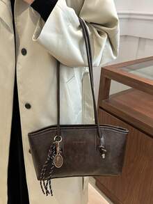 Bolso de bolos vintage rojo merlot de PU acolchado, gran capacidad, cierre con cremallera, adecuado para ir al trabajo y uso diario (colgante no incluido) - Café integral - Ver 6