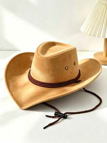 Unisex Western Cowboy Hat, Bohemian Style Wide Brim Sun Hat With Windproof Anti-Drop Rope, Vacation Beach Travel Outdoor Party Costume Accessory Hat - Three-rope Horn Hat - View 10