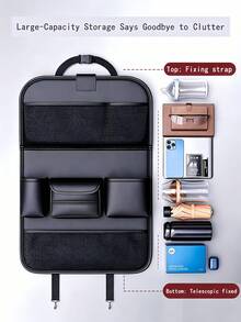Organizer Penyimpanan Mobil dengan Meja Lipat, Tas Penyimpanan Multi-Saku Jala Dua Lapis, Tali yang Dapat Diatur dan Tempat Gelas, Menghemat Ruang dan Ideal untuk Bepergian Bersama Keluarga, Dudukan Tablet dan Buku Portabel, Aksesori Penyimpanan Mobil - MultiWarna - View 3