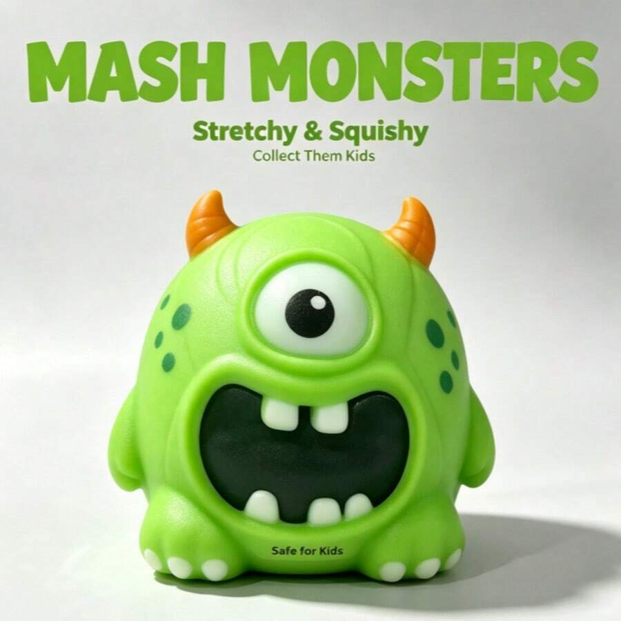 Mash Monsters Squishy Toy, Green One-Eyed Monster Smusher Squishy Slow Rising Soft TPR Squeeze Stress Relief Toy, Anti-Anxiety Fidget Sensory Toy For Kids Adults Halloween Party Gift