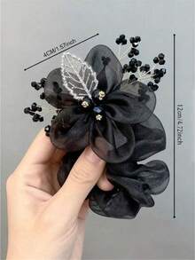 1pc New French Style Organza Hair Scrunchie With "Starry Sky" Pattern, Fashionable Women's Accessory, Suitable For Home Use, Casual Styling And Daily Wear, Also As Holiday Or Back To School Gift - Multicolor - View 5