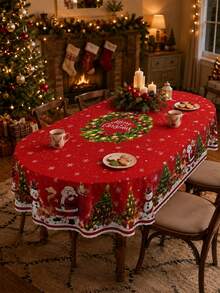 1pc Christmas Tablecloth, Santa Claus, Snowman, Christmas Tree Pattern, Christmas Wreath Design, Rectangular/Oval/Round, Suitable For Christmas Eve Party, Christmas Decoration, New Year Celebration, Living Room, Kitchen Decor - Multicolor - View 16