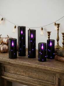 5pcs LED Flameless Candle Lights With Timer Remote Control, Battery Operated Embedded Flickering String Lights, Suitable For Halloween, Christmas, Birthday, Gift, Party, Holiday - Black - Purple Light Edition - View 5