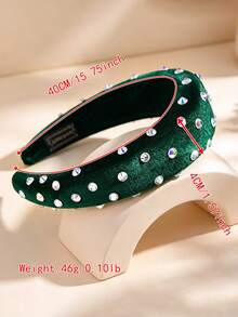 1 buah Bando Beludru Hijau Vintage Berbantalan dengan Rhinestone Berkilau, Aksesori Rambut Pita Lebar untuk Wanita, Pesta Liburan dan Kasual - Hijau - View 7